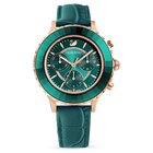 Octea Lux Chrono Watch, Leather Strap, Green, Rose gold tone