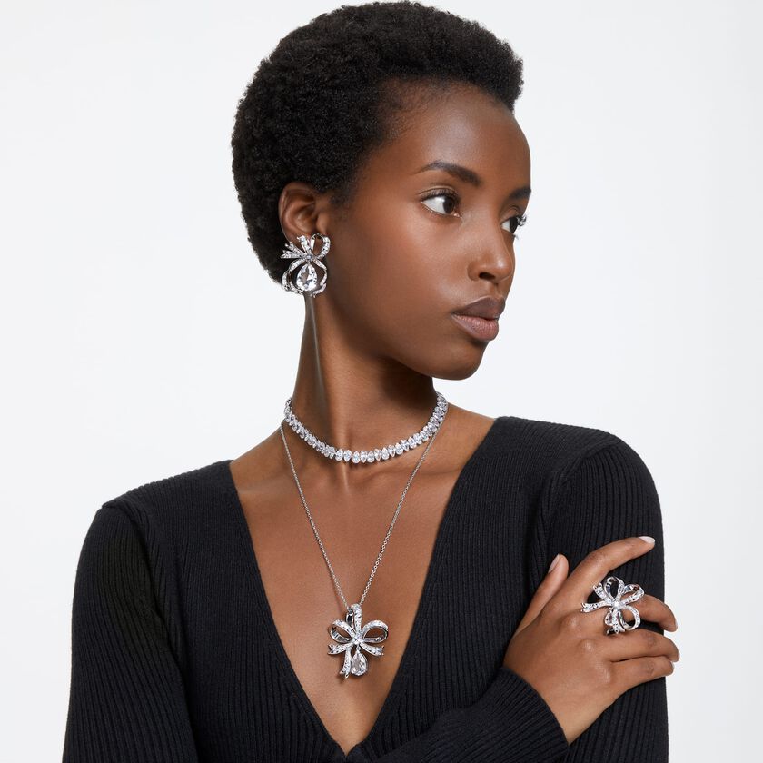 swarovski matrix necklace  pear cut  white  rhodium plated