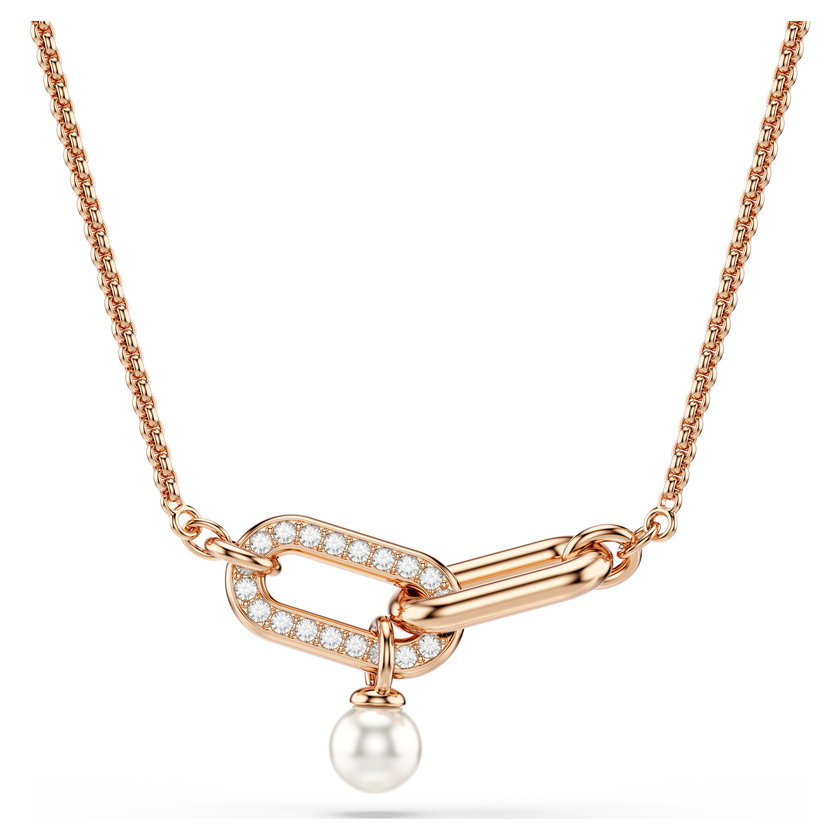 swarovski constella pendant  crystal pearl  round cut  white  rose gold tone plated