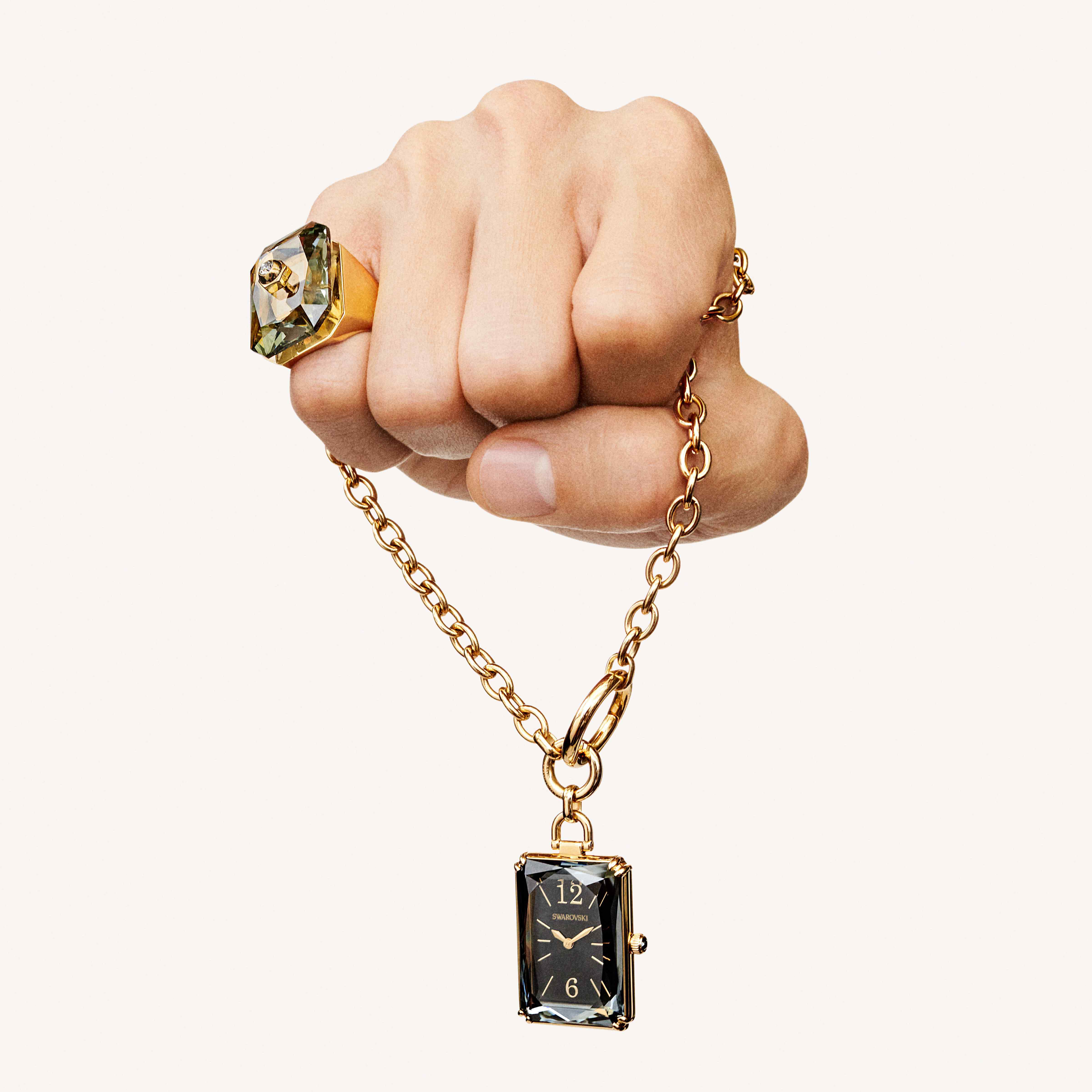 swarovski studiosa ring  gray  gold tone plated