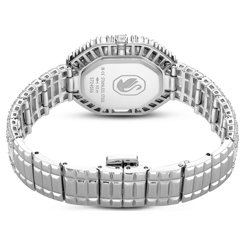 swarovski matrix octagon watch  baguette cut  metal bracelet  silver tone  stainless steel