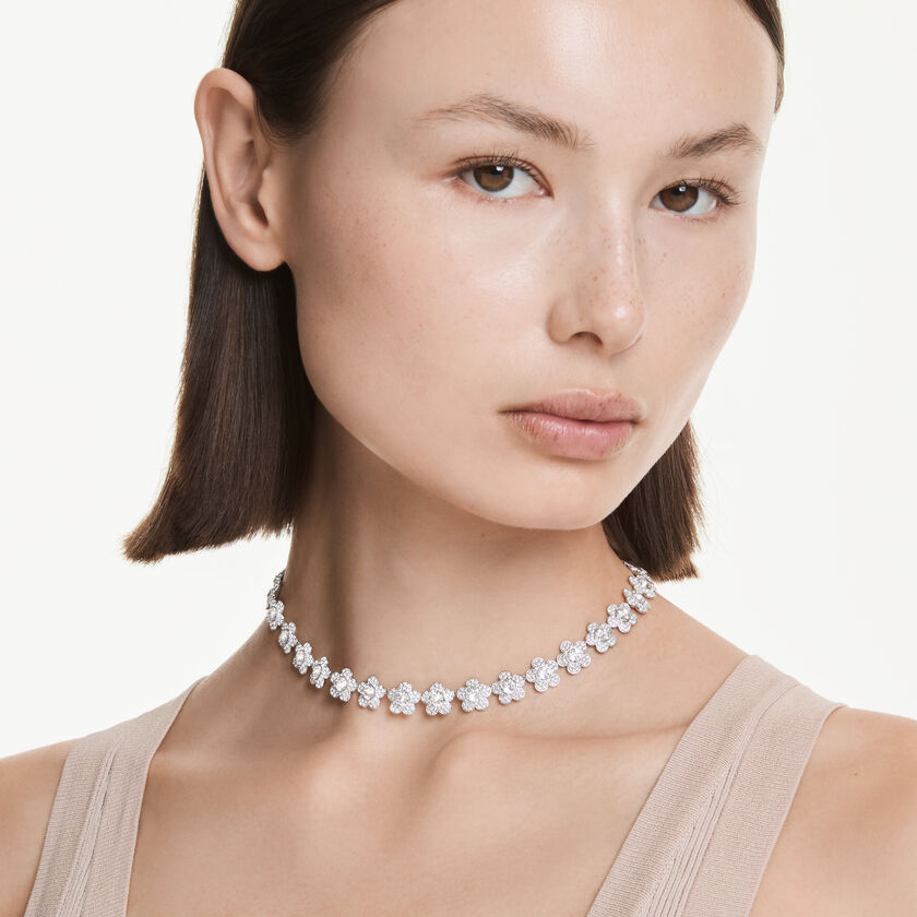 ariana grande x swarovski necklace  round cut  flower  white  rhodium plated