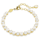 swarovski matrix tennis bracelet  crystal pearl  round cut  white  gold tone plated