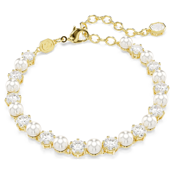 swarovski matrix tennis bracelet  crystal pearl  round cut  white  gold tone plated
