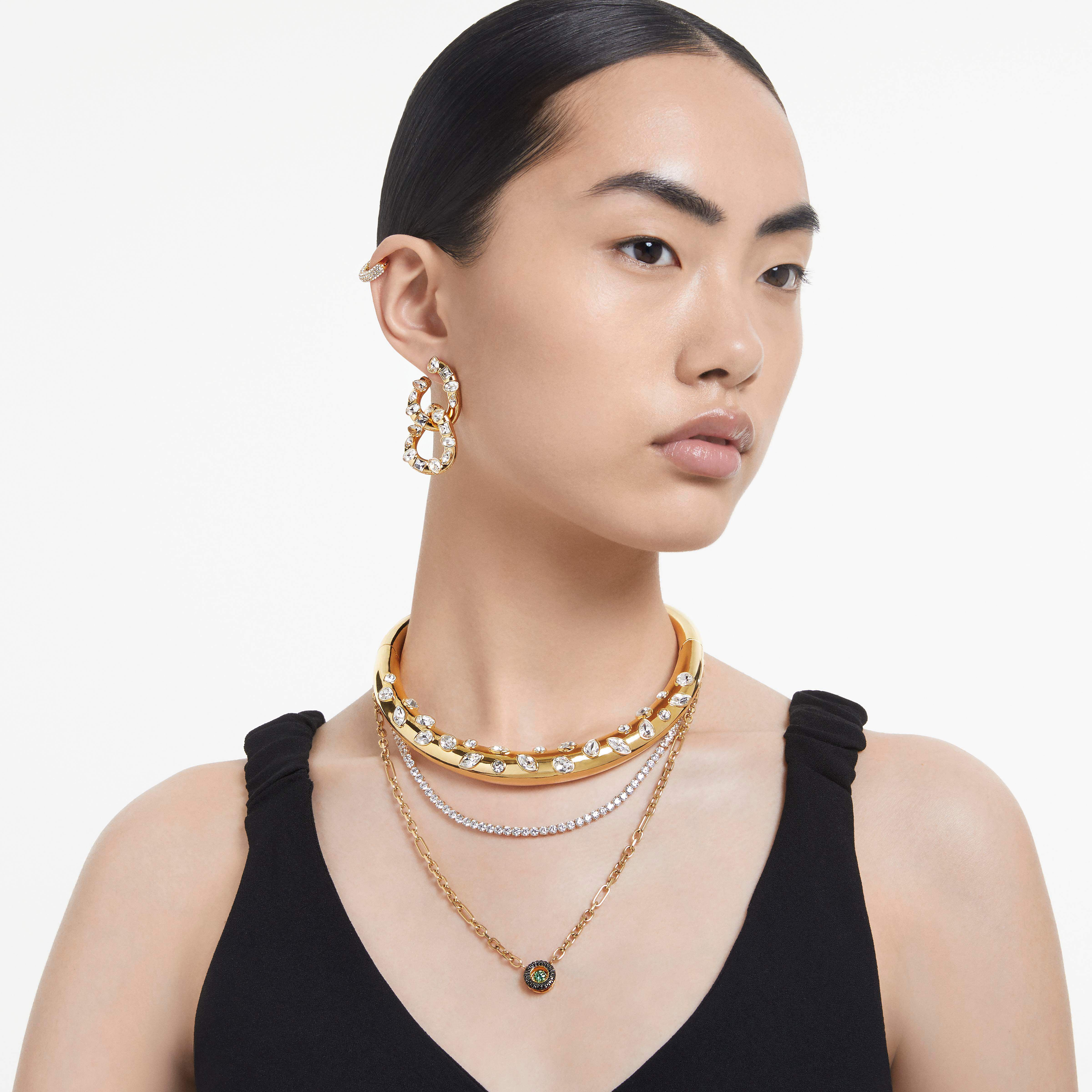 swarovski dextera hoop earrings  pav   white  gold tone plated