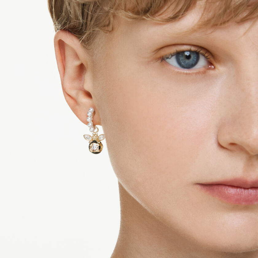 swarovski idyllia drop earrings  crystal pearl  mixed cuts  bee  multicolored  gold tone plated