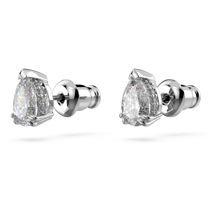 swarovski stilla stud earrings  pear cut  white  rhodium plated
