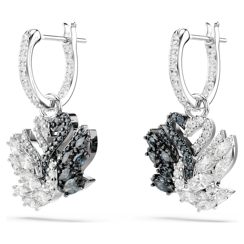 swarovski swan drop earrings  swan  black  rhodium plated