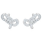 Lifelong Bow Pierced Earrings, White, Rhodium plating