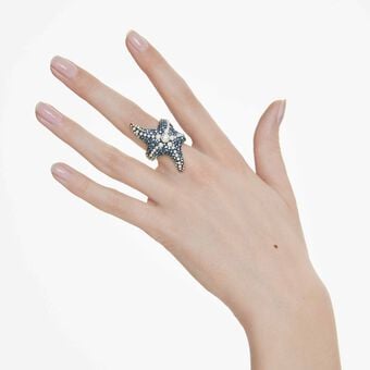 swarovski idyllia cocktail ring  crystal pearls  starfish  multicolored  gold tone plated