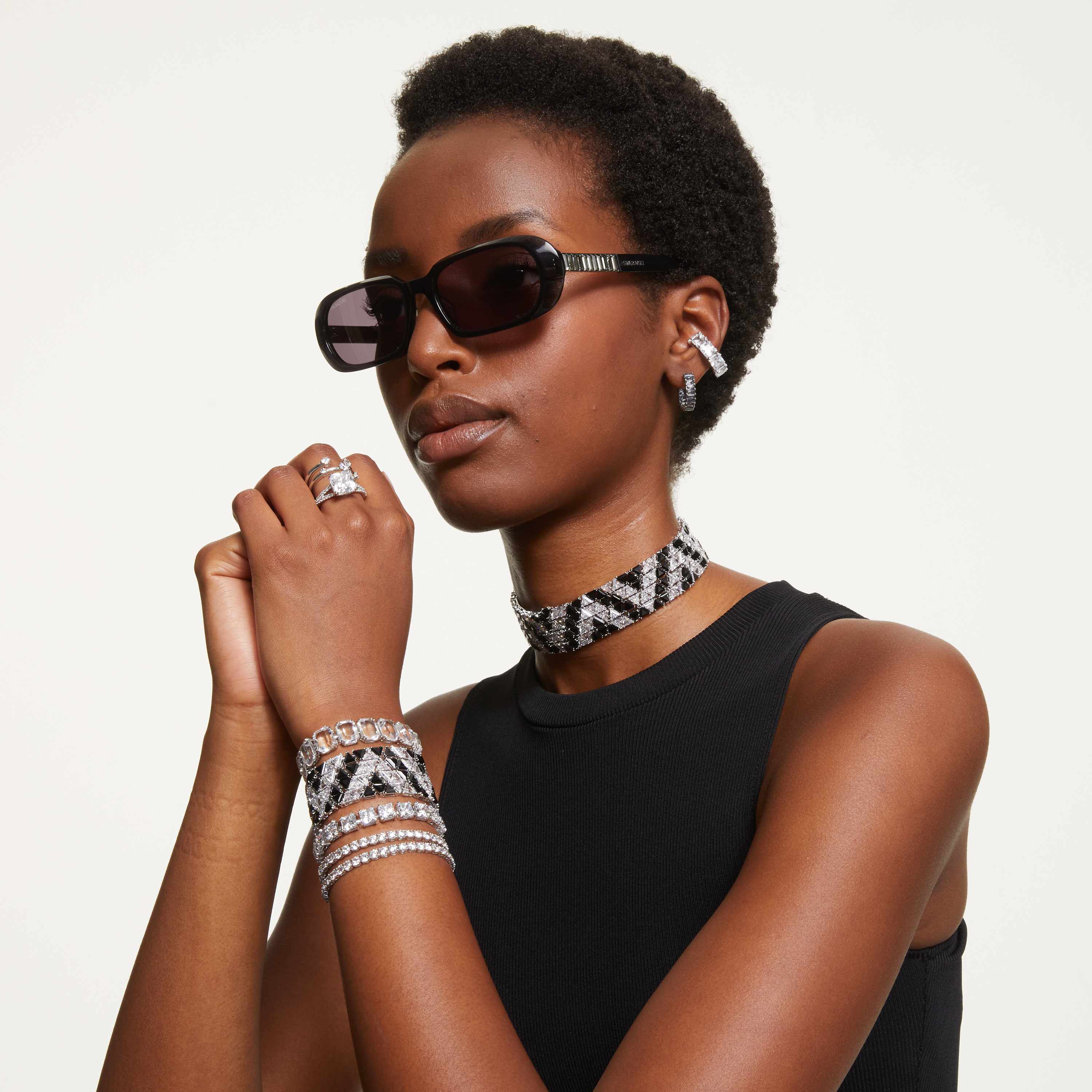 swarovski matrix tennis bracelet  square cut  small  white  rhodium plated