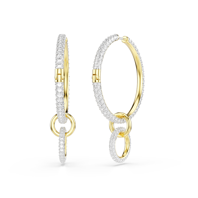 swarovski dextera hoop earrings  round cut  white  gold tone plated
