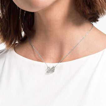 swarovski swan necklace  dancing swan  white  rhodium plated