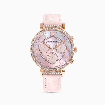 Passage Chrono Watch, Leather strap, Pink, Rose-gold tone PVD