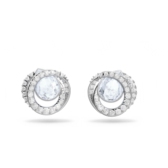 swarovski generation stud earrings  pear shape  blue  rhodium plated