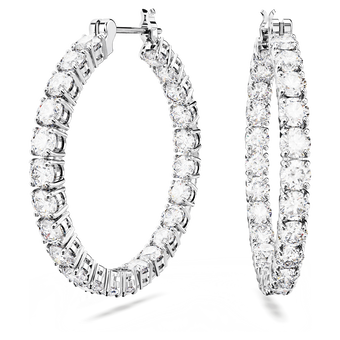 swarovski matrix hoop earrings  round cut  white  rhodium plated