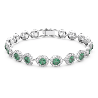 swarovski una angelic tennis bracelet  round cut  pav   medium  green  rhodium plated