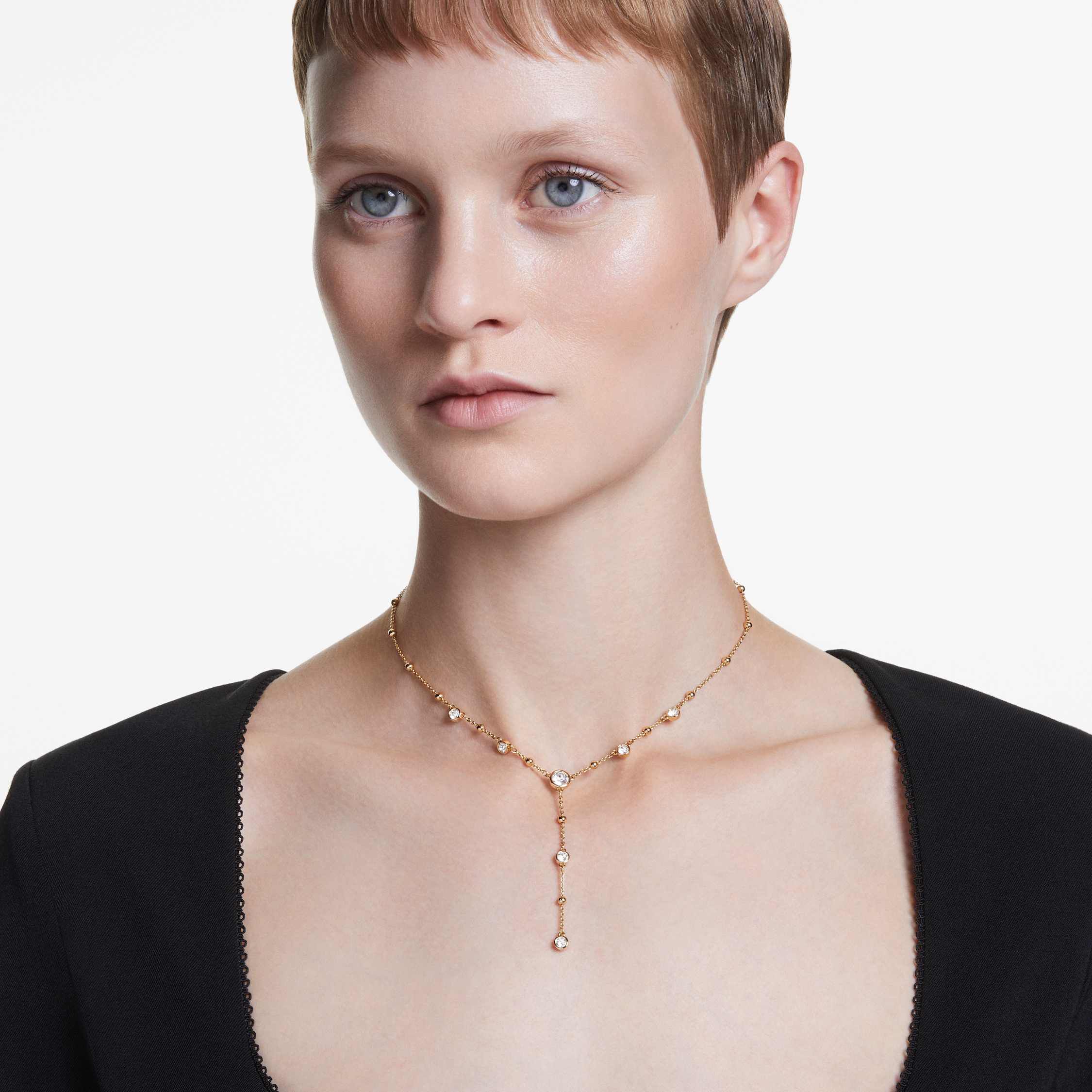 swarovski imber y necklace  round cut  scattered design  white  gold tone plated