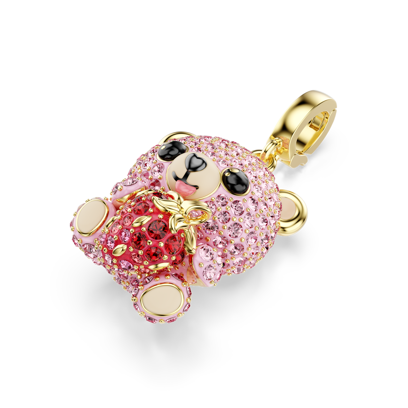 swarovski idyllia charm  mixed cuts  teddy  pink  gold tone plated
