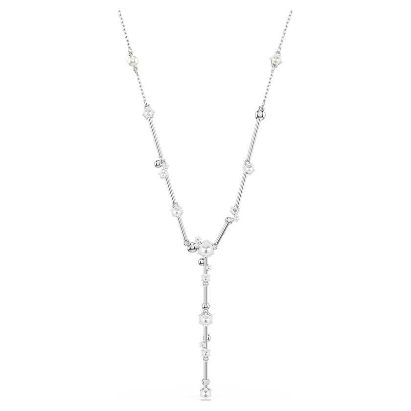 swarovski constella y necklace  crystal pearl  round cuts  white  rhodium plated