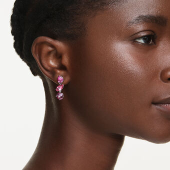 swarovski gema drop earrings  mixed cuts  pink  rhodium plated