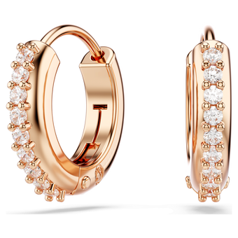 swarovski matrix hoop earrings  round cut  white  rose gold tone plated