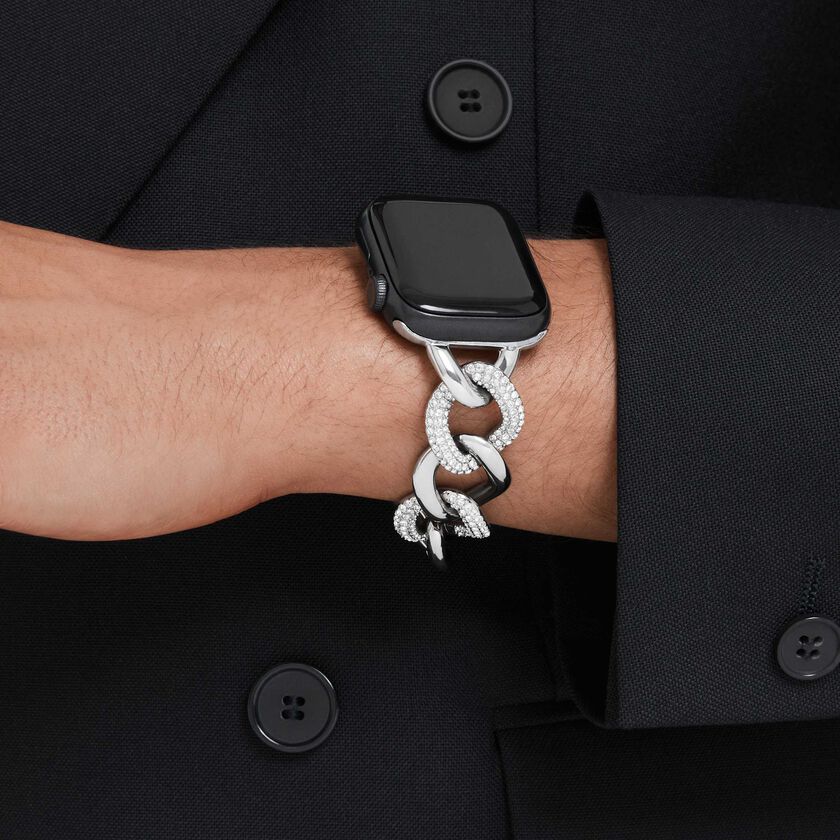 swarovski chain strap  for apple watch  40mm   41mm  silver tone  stainless steel
