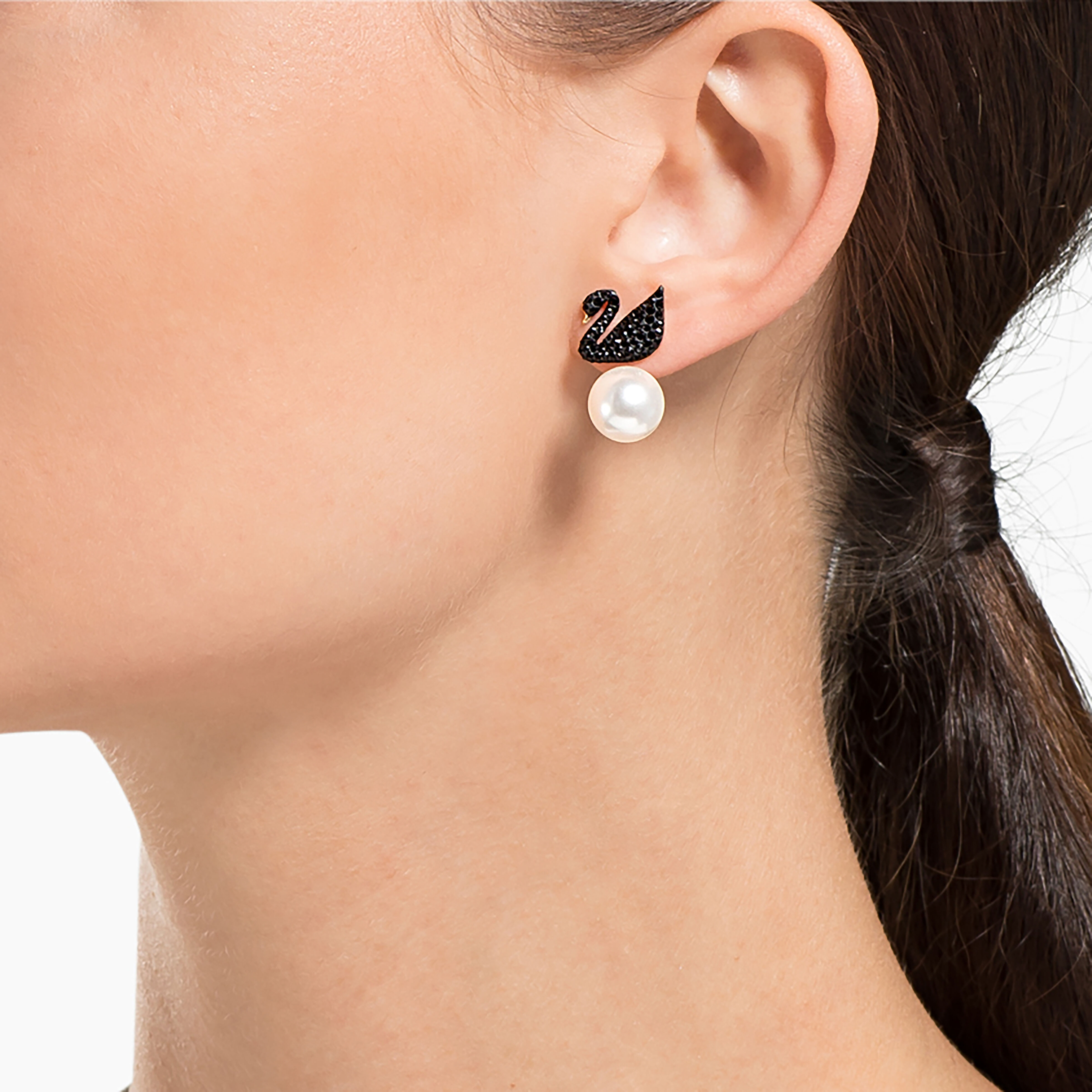 Buy Swarovski Iconic Swan Pierced Earring Jackets Black Rose Gold Plating