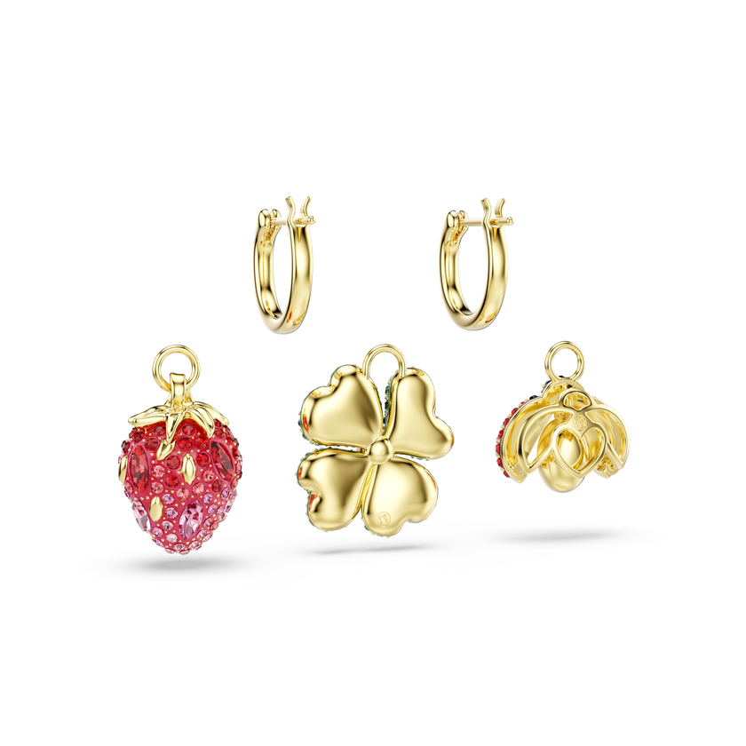 swarovski idyllia drop earrings  set  3   ladybug  clover  strawberry  multicolored  gold tone plated