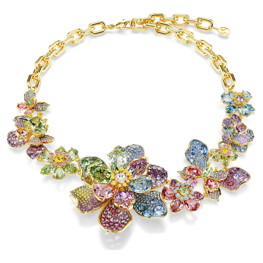 swarovski idyllia necklace  mixed cuts  pav   flower  multicolored  gold tone plated