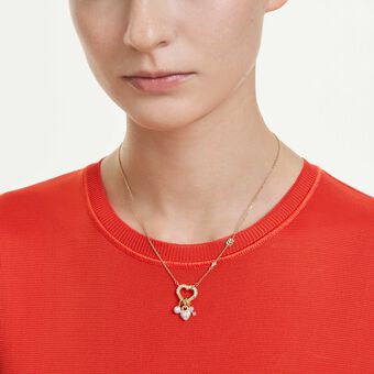 swarovski idyllia pendant  mixed cuts  heart  key  pink  gold tone plated