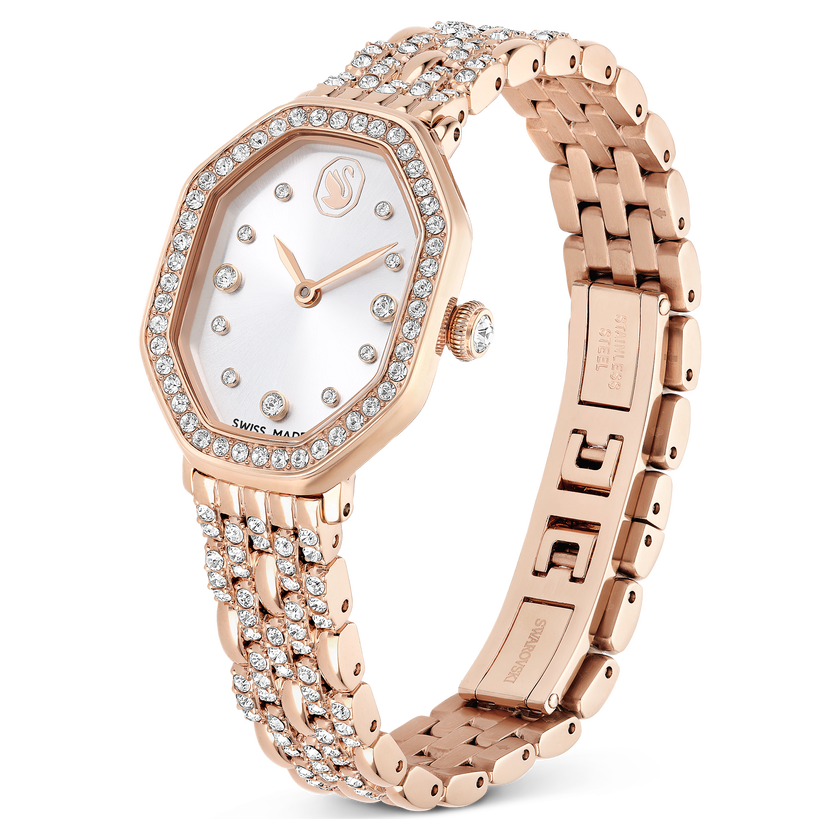 swarovski dextera octagon watch  swiss made  metal bracelet  gold tone  rose gold tone finish