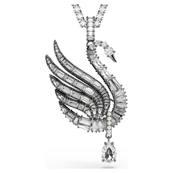 swarovski swan vienna pendant and brooch  swan  white  ruthenium plated