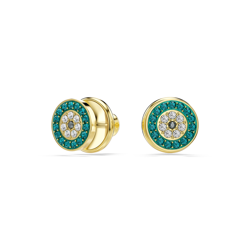 swarovski luckily stud earrings  pav   eye  green  gold tone plated