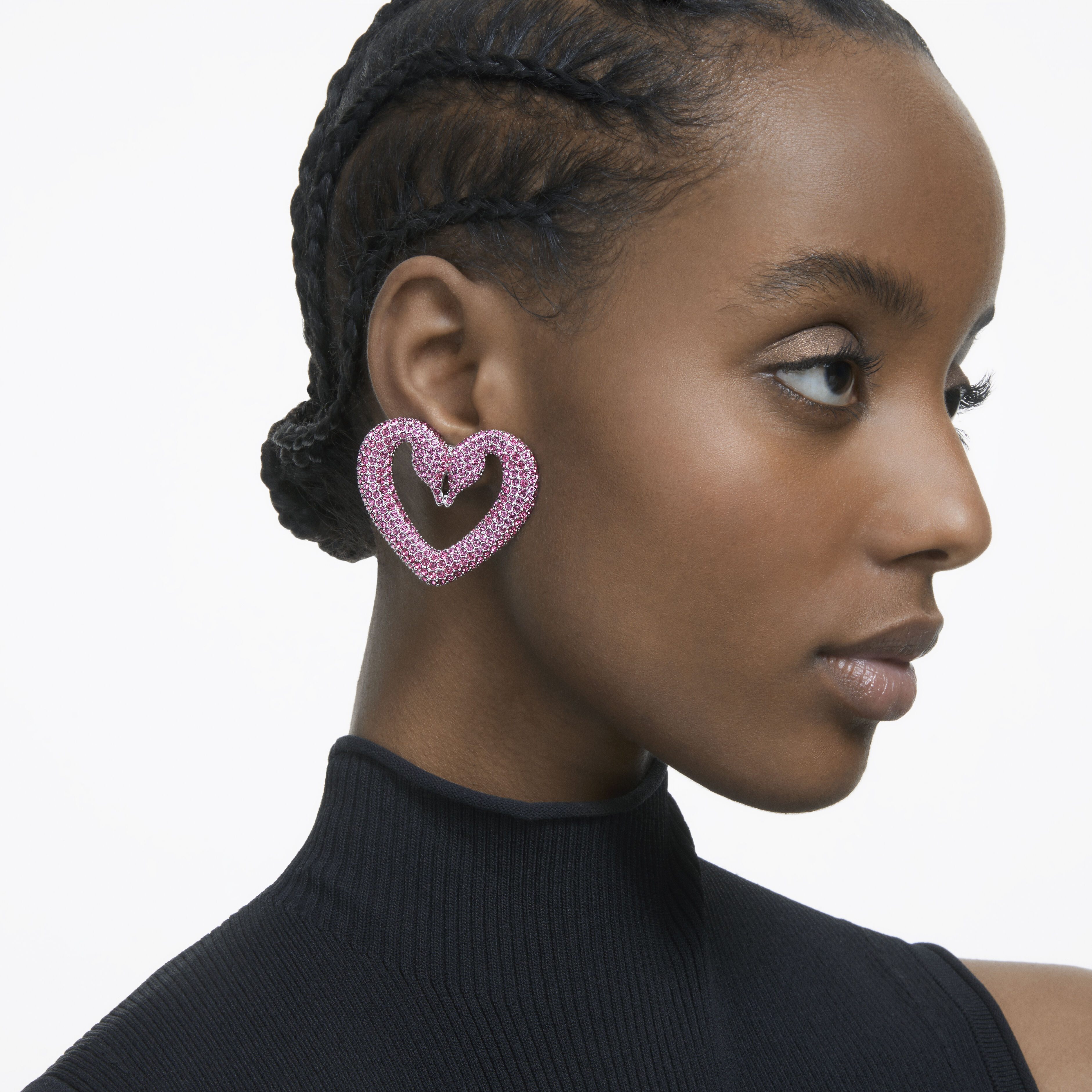 Buy Swarovski Una clip earrings Heart Large Pink Rhodium plated