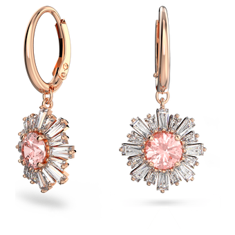 swarovski sunshine drop earrings  mixed cuts  sun  pink  rose gold tone plated