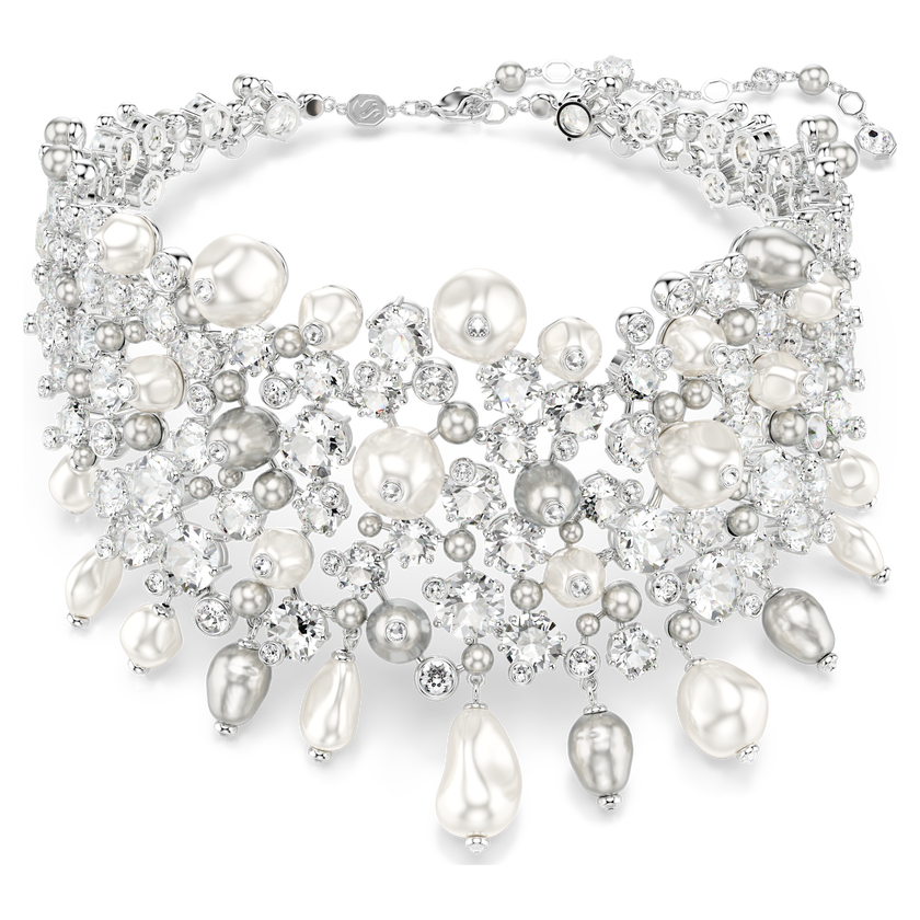 swarovski constella choker  crystal pearl  round cut  white  rhodium plated
