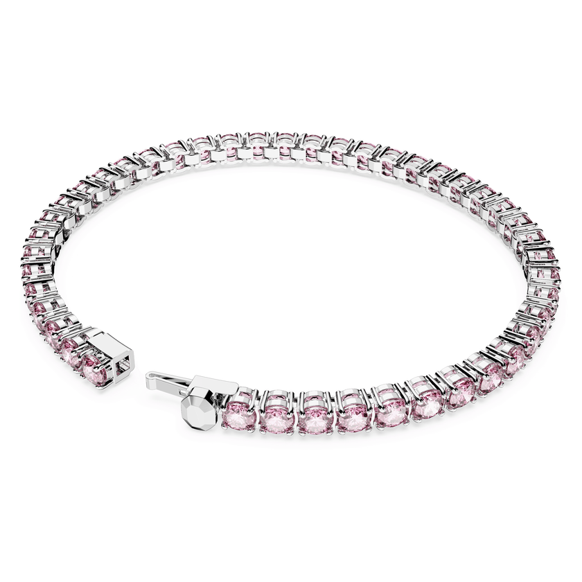 swarovski matrix tennis bracelet  round cut  pink  rhodium plated
