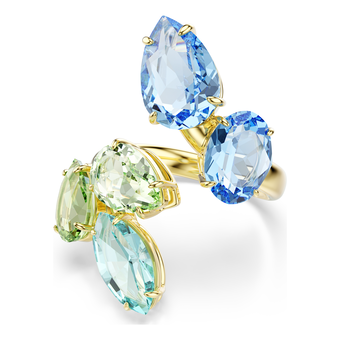 swarovski gema open ring  mixed cuts  multicolored  gold tone plated