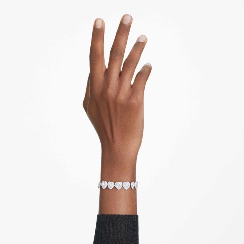ariana grande x swarovski tennis bracelet  mixed cuts  heart  white  rhodium plated