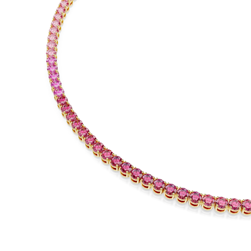 swarovski matrix tennis necklace  round cut  pink  gold tone plated