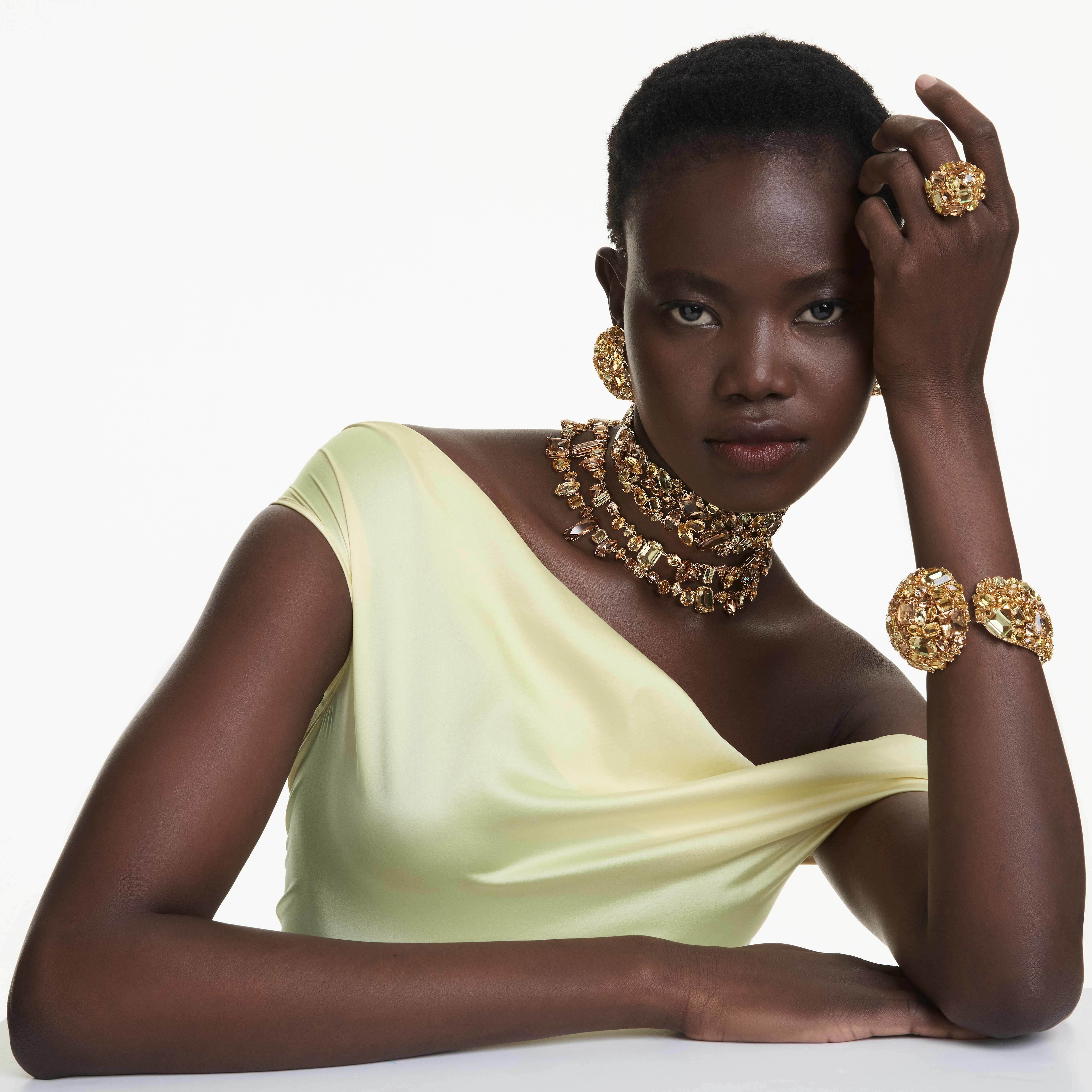 swarovski gema cuff  yellow  gold tone plated