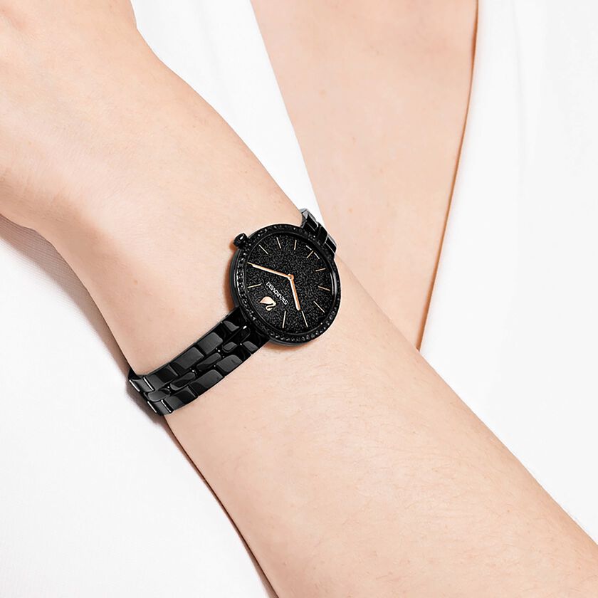 swarovski cosmopolitan watch  swiss made  metal bracelet  black  black finish