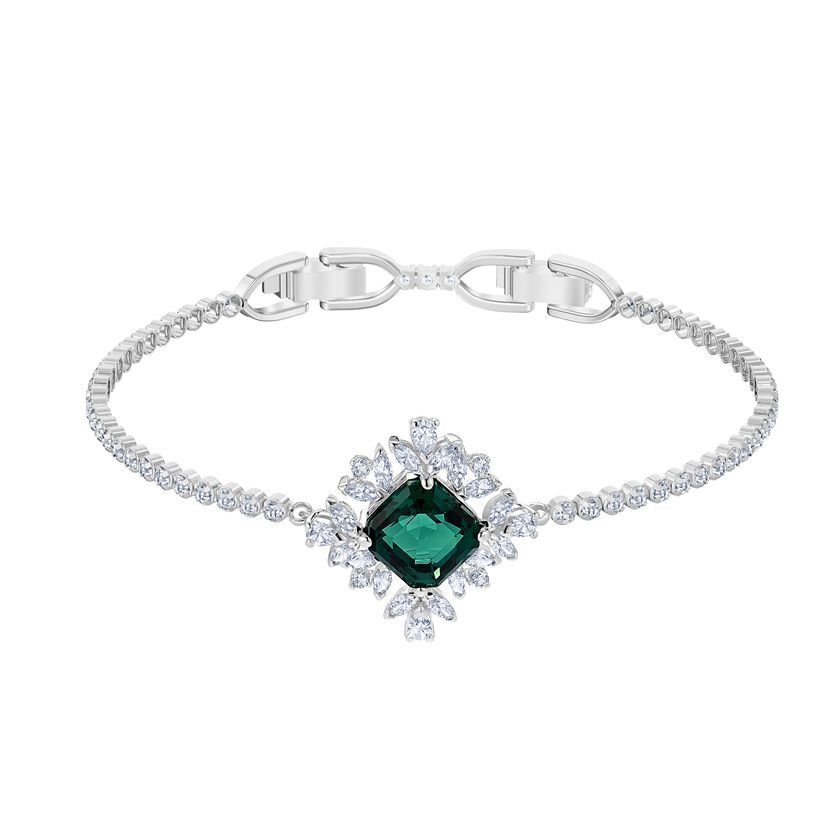 Palace Bracelet, Green, Rhodium plated