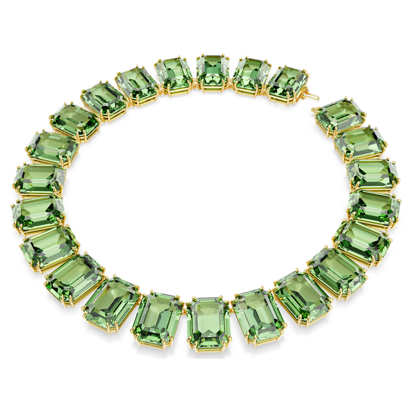 swarovski millenia tennis necklace  octagon cut  green  gold tone plated