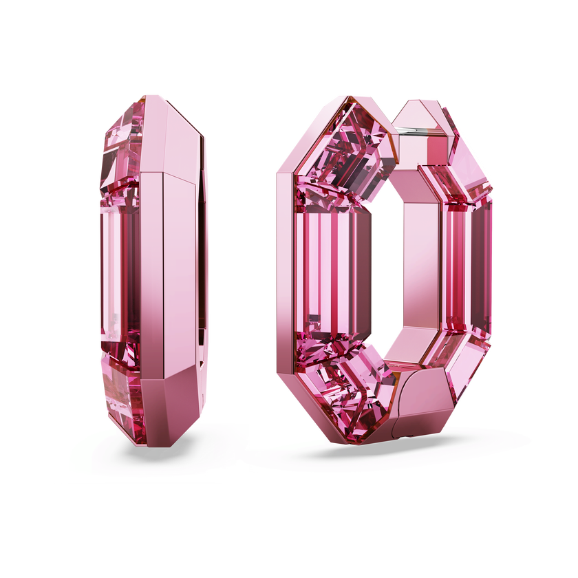 swarovski lucent hoop earrings  octagon shape  small  pink