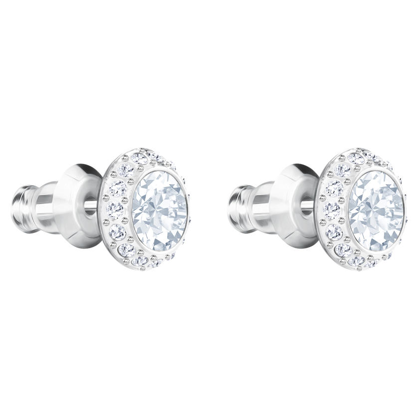 swarovski angelic stud earrings  round cut  white  rhodium plated