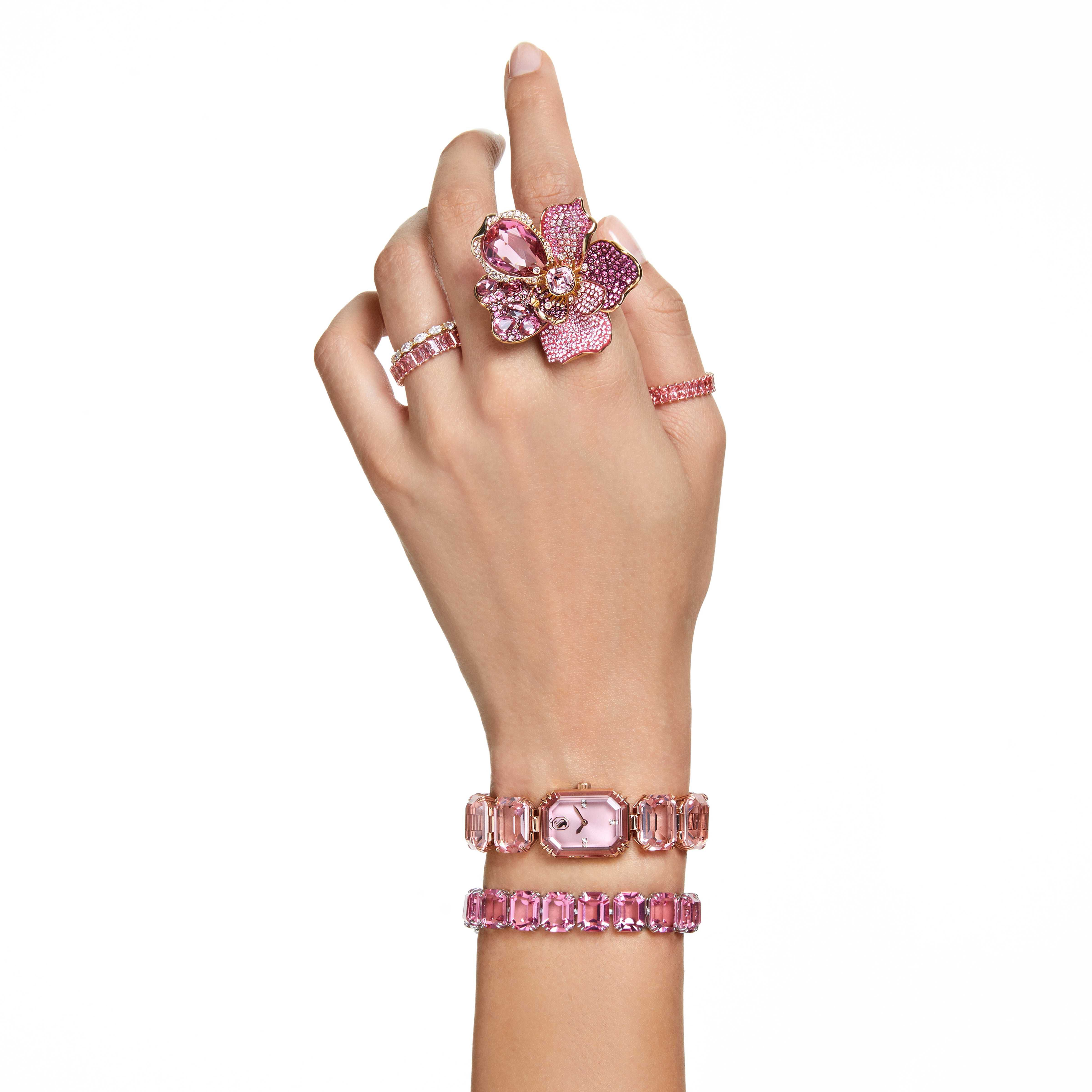 swarovski matrix ring  baguette cut  pink  rose gold tone plated