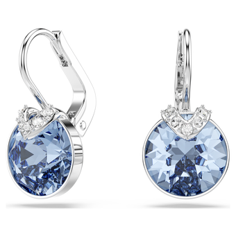 swarovski bella v drop earrings  round cut  blue  rhodium plated