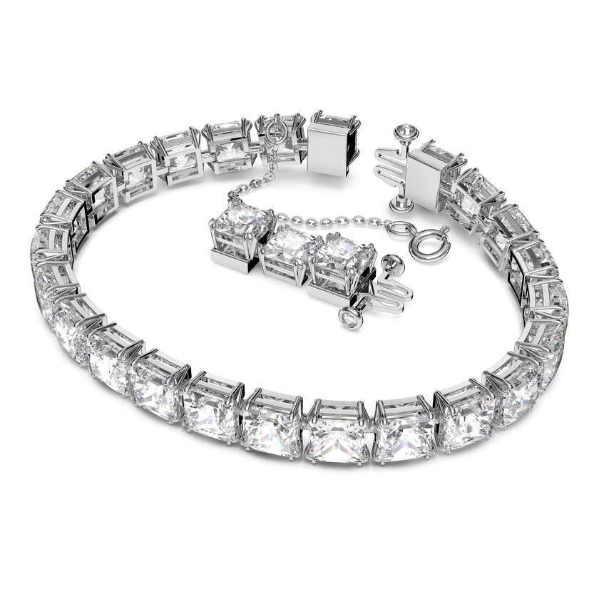 swarovski matrix tennis bracelet  square cut  small  white  rhodium plated